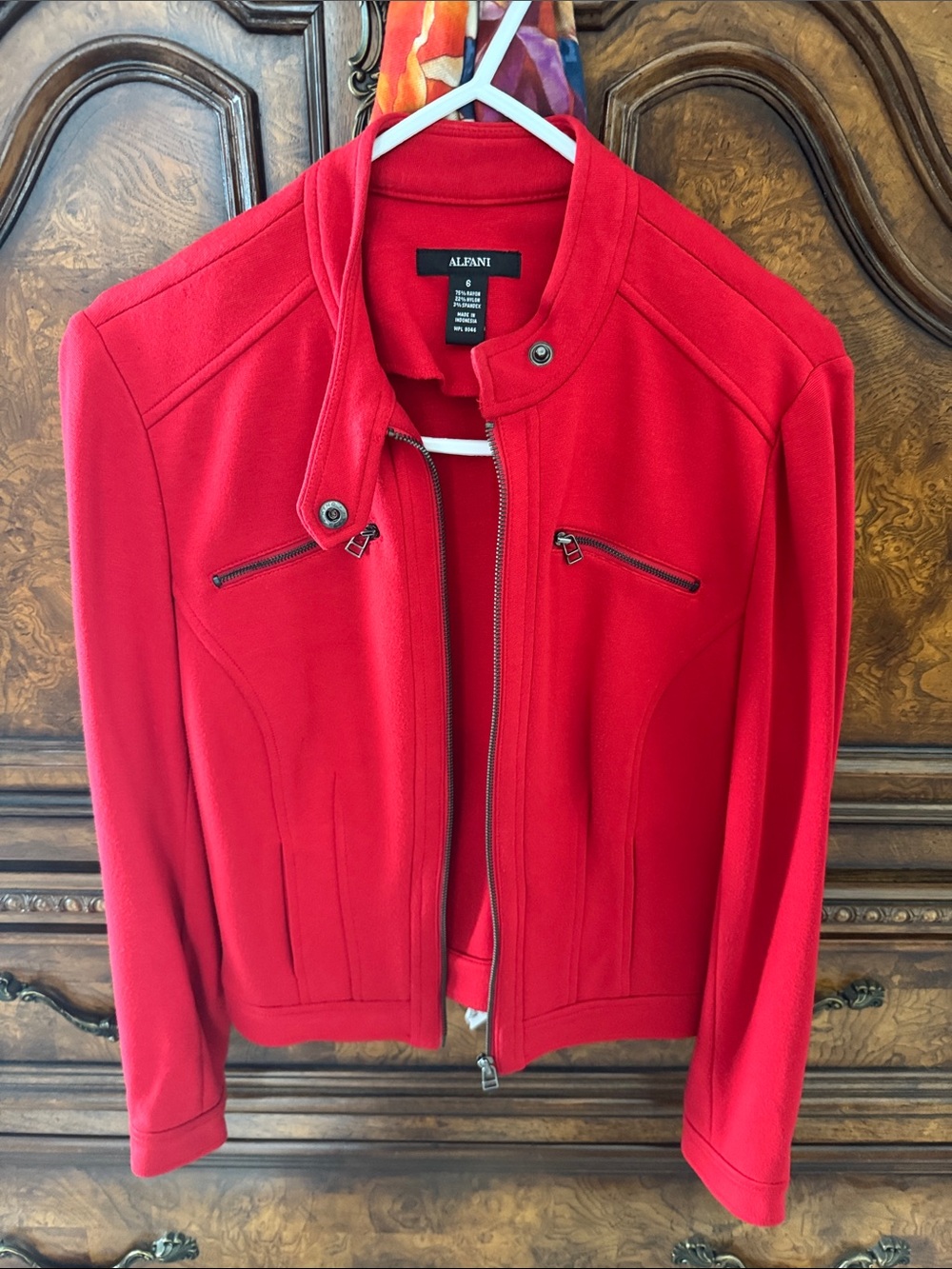 Alfani Red Zip-Front Blazer Women Jacket Size 6